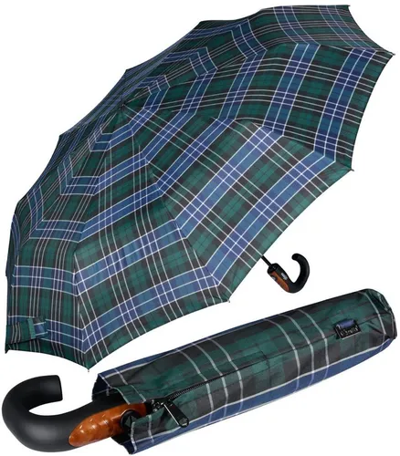 iX-brella Taschenregenschirm Herren Automatikschirm mit 10 Streben stabil groß, Griff mit Holzoptik