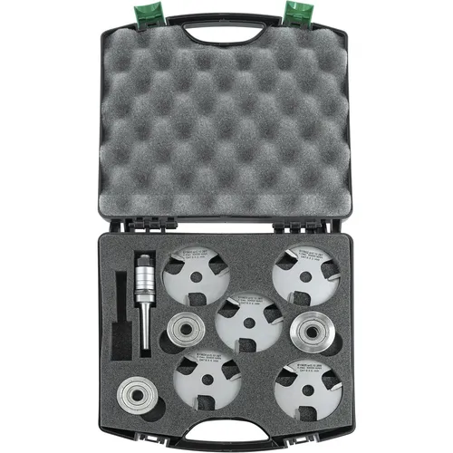 ENT 09070 10-tlg. Scheibennutfräser-Set HW - Einsätze zur Kantenbearbeitung & Aushöhlung, ideal für präzise Nuten in Holz mit über 20 Kombinationsmöglichkeiten und langlebigen Hartmetall-Schneiden.