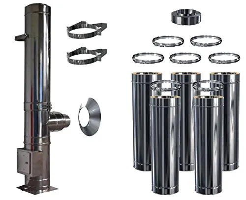 Edelstahlschornstein Schornstein Bausatz doppelwandig DW 120 Höhe 6,2 m