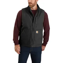 Carhartt Herren Loose Fit Washed Duck Sherpa-Lined Weste, Schwarz, XXL - Herren-Westen mit warmem Sherpa-Futter und zwei praktischen Vordertaschen, ideal für kühle Tage und lässige Outfits.