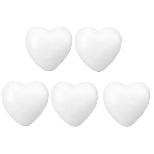 STOBOK Styropor Herz 8,5CM,5 Stück Styroporherzen Zum Basteln - Herzförmiges Kuchenmodell Styropor Figuren Ideal Für DIY Bastelprojekte ValentinstagHochzeitsdekorationen Und Bemalen