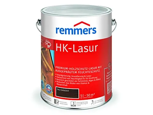 Remmers HK-Lasur Palisander 5L – 3-in-1 Holzlasur für Außen - Beizen – Exzellenter Schutz für Holz im Außenbereich mit Imprägnierung, Grundierung und Lasur in einem Produkt. Perfekt für Zäune, Carports und Gartenhäuser.