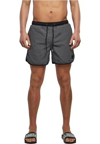 Urban Classics Herren Badehose Retro Swimshorts, Retro Badehose für Männer, mit Kordelzug, Black/darkshadow, XXL