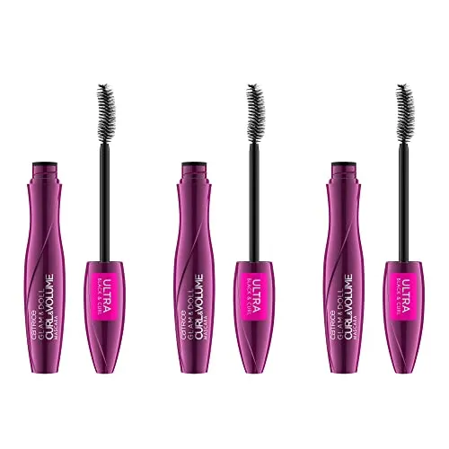 Catrice Glam&Doll Curl & Volume Mascara, Nr. 010, Schwarz, volumengebend, schwunggebend, Ultra Schwarz, matt, vegan, ohne Mikroplastikpartikel, ohne Parfüm, ohne Alkohol, 3er Pack (3x10ml)