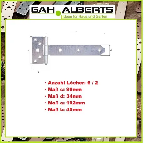 GAH Stahl Kreuzgehänge Scharnier Stahl verzinkt L.192 x 45xB.90 x 34xStärke 2 mm