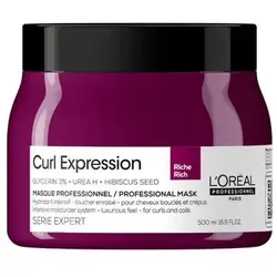 L'Oréal Professionnel Curl Expression Intensive Moisturizer Mask Rich (500 ml) - Haarkur für lockiges, welliges und krauses Haar, spendet intensive Feuchtigkeit und entwirrt Locken dank Glycerin und Hibiskussamenextrakt.