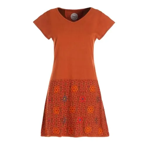 Vishes Damen Kurzarm Kleid mit Blümchen in Orange I Größe XL (42) I Handgefertigt aus 100% Baumwolle I Stylisches Sommerkleid für Freizeit & Alltag I Nachhaltige Alternative Bekleidung