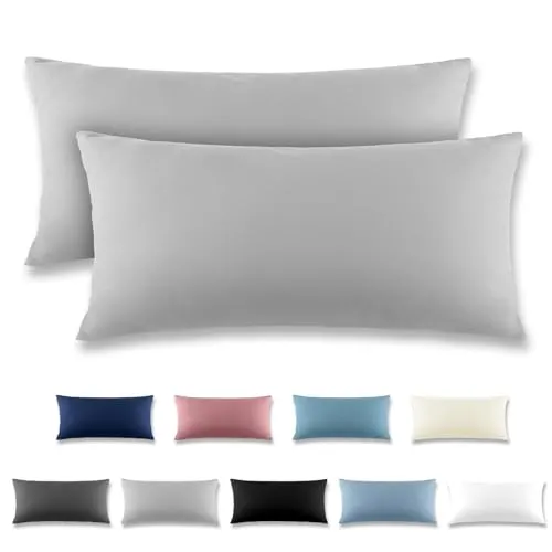 REDKEY Kissenbezug 40x80 cm 2er Set Kopfkissenbezug mit Reißverschlus - Kissenhülle aus gebürstetem Mikrofaser für Kissen,Waschbar bis 40°C Hellgrau