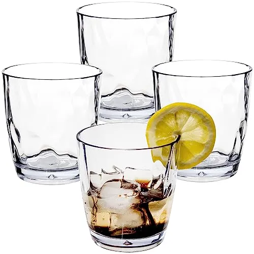 Hummelladen 4x Campingglas aus Acryl 320ml klar - Trinkglas Acrylglas Wasserglas Kunststoff Camping Garten Echtglasoptik Picknick Becher Kinder Senioren Longdrink Coktail