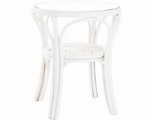 Rattantisch klein Ø 56 cm mit Glasplatte in weiß von Krines Home