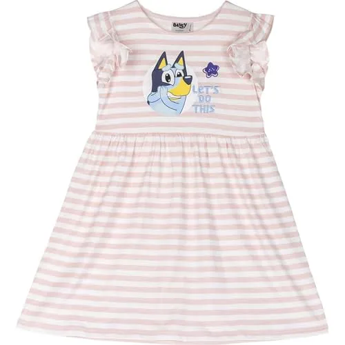 Bluey Kinderkleid - Rosa und Weiß - Größe 4 Jahre - Kleid für Mädchen - Hergestellt aus 100% Baumwolle 145 g/qm - Bluey Druck - Original Produkt entworfen in Spanien