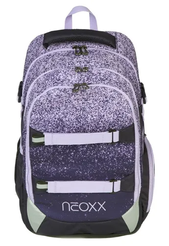 neoxx Schulrucksack Active Pro Glitterally - lila, leicht und nachhaltig aus 100% recyceltem Material, ergonomisch und perfekt für Mädchen ab der 5. Klasse