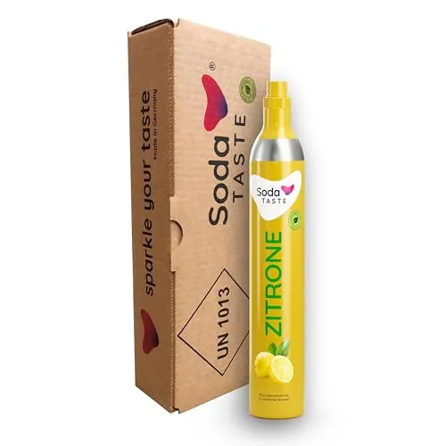 SodaTASTE CO2-Kaufzylinder (Reservezylinder) für Wassersprudler, mit natürlichem Zitronen-Aroma, ohne Sirup, für bis zu 60l gesprudeltes Wasser mit Geschmack, zuckerfrei