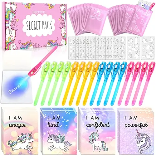 MarckersHome UV Stift und Notizbuch, 16 Stück Mitgebsel, Zauberstifte Kinder, Kindergeburtstag Gastgeschenke, Adventskalender,Einhorn-Geschenk für Mädchen