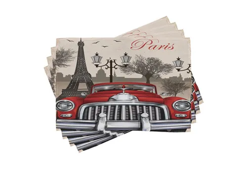 Abakuhaus Platzset Waschbare Stoff Esszimmer Küche Tischdekorations Digitaldruck, (4-teilig, 4-St., Set aus 4x), Landschaft Parisere Stadt-Landschaft