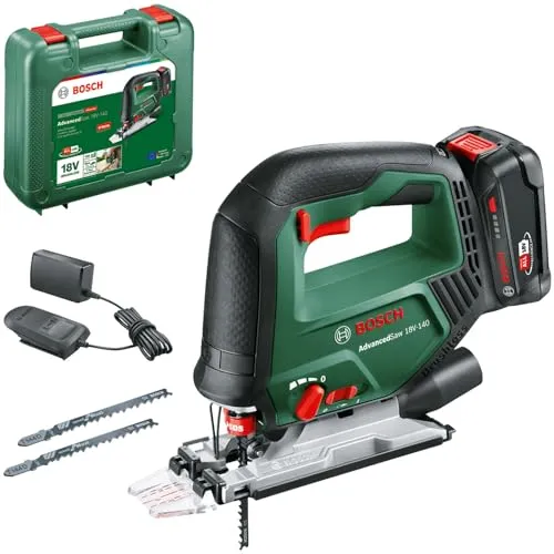 Bosch Home and Garden AdvancedSaw 18V-140 Akku-Stichsäge - Akku-Stichsäge für kraftvolles Arbeiten ohne Kabel, mit bürstenlosem Motor und 140 mm Schnitttiefe. Ideal für präzise Schnitte und maximale Laufzeit dank Syneon Technology.