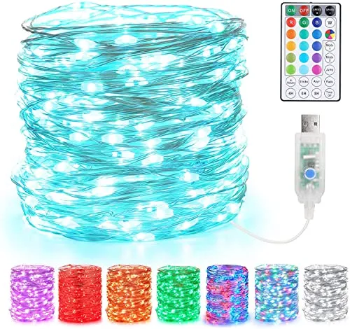 10M 100 LED Bunt Lichterkette Innen, BrizLabs 18 Farben USB Kupferdraht Lichterketten 24 Modi RGB mit Fernbedienung & Timer Farbwechsel Wasserdicht für Zimmer Weihnachten Außen Party Deko