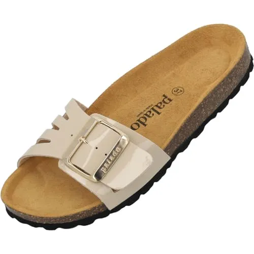 Palado Pantoletten Damen Malta EGS Vent – bequeme Sandalen Made in Spain - Hausschuhe mit dämpfendem Kork-Fußbett - elegante Sommerschuhe Beige Lack UK7 - EU40