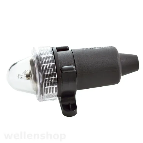 wellenshop Heck-Licht Notfall-Positionsleuchte 360° Weiß Batteriebetrieb + Kunststoff-Schelle Halterung Heck Boot Not-Navigationslicht