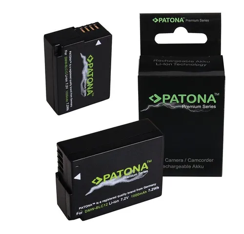 Patona 2x Akku für Panasonic DMW-BLC12 – Ersatzakku 1000 mAh - 2x kompatibler Akku für Panasonic DMW-BLC12, ideal für langlebige Foto- und Videoaufnahmen. Mit Überhitzungsschutz und maßgefertigter Passform für optimale Leistung.