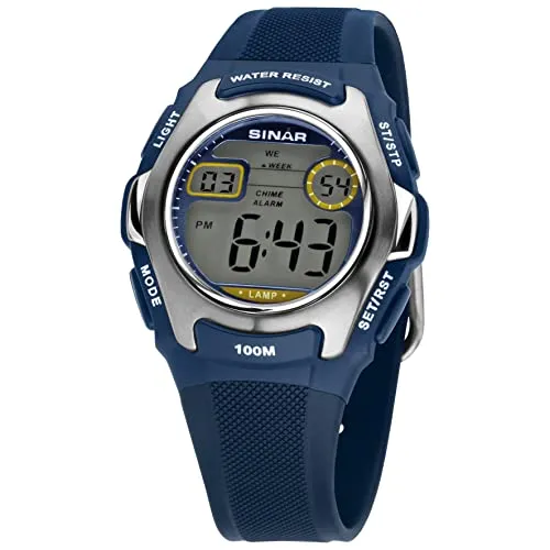 SINAR Quarzuhr XE-50-2 - Armbanduhr mit digitaler Anzeige, wasserdicht bis 10 bar und stylischem grünen Zifferblatt - ideal für Sport und Alltag.