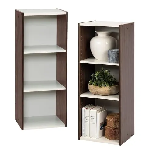 Iris Ohyama Platzsparendes Regal, Extra Breit, 3 Ebenen, Set aus 2, Braun, Modular und Verstellbar