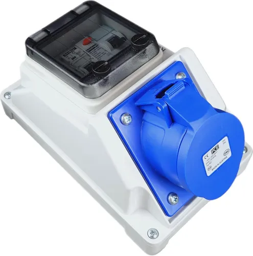 RoadEu CEE 16A Steckdose mit FI Schutzschalter - Steckdosen & Zubehör - Hochwertige 230V 3P Einphasensteckdose mit integriertem FI Schalter für maximale Sicherheit bei Innen- und Außeneinsatz, IP54 geschützt.