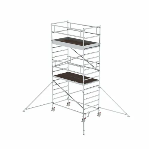 MUNK Rollgerüst 1,35 x 2,45 m mit Ausleger - Fahrgerüst aus stabilem Aluminium mit klappbaren Auslegern für hohe Flexibilität und Sicherheit. Ideal für enge Gänge und Höhen bis 7,35 m.