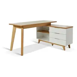 Jahnke Eckschreibtisch LIBRE D 240 E – Wechselseitig montierbar - Kinderschreibtische mit fest montierter Tischplatte und Kabeldurchführung, ideal für ein modernes Arbeitsumfeld zu Hause. Breite ca. 140 cm, in Kerneiche/Weiß.