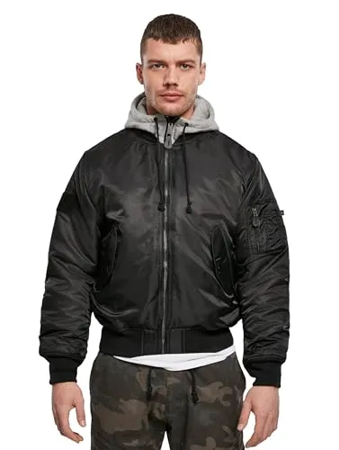 Brandit MA1 Kapuzenjacke - Schwarz/Grau - S - Funktionsjacke mit warmem Innenfutter und Sweat-Kapuze, wind- und wasserabweisend, ideal für wechselhaftes Wetter.