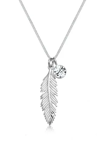 Elli Kette mit Anhänger Feder Boho Schmuck Geschenk mit Kristallen von Swarovski®925 Silber, Boho