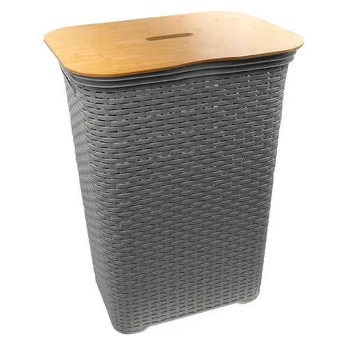 hrb Wäschebox Wäschekorb mit Bambus Deckel, Wäschesammler, Wäscheaufbewahrung, 65 Liter Volumen, schicker Bambusdeckel, Feuchtigkeitsresistent