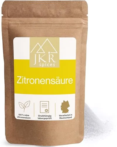 JKR Spices® 900g Zitronensäure Pulver Lebensmittelqualität E330 | Citronensäure als Säuerungsmittel und Konservierungsmittel zum Kochen und Backen | Als Entkalker oder Allzweckreiniger