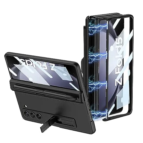 CeeEee Samsung Galaxy Z Fold5 Hülle 5g 360 Grad Vollschutz Case Built in Bildschirm Schutzhülle mit Pen Halter und Kickstand Scharnier Schutzhülle, Schwarz