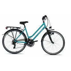 DaCapo Trekkingrad Damen 28'' Metropolis - Türkis, 21 Gänge - Elegantes Damen-Trekkingrad mit leichtem Aluminiumrahmen und 21-Gang-Schaltung. Ideal für Stadt und Freizeit, bietet es Komfort und Flexibilität bei jeder Fahrt. Empfohlene Körpergröße: 160-195 cm.