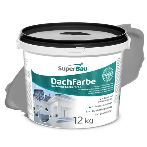 SuperBau Dachfarbe Grau 12 kg - WASSERDICHTE Fassadenfarbe für alle Dächer - Dachbeschichtung für Blechdach, Bitumen und mehr. Schützt vor Feuchtigkeit, überbrückt kleine Kratzer und ist witterungs- sowie UV-beständig. Ideal für Heimwerker und Profis.
