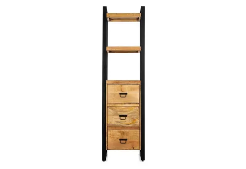 Benoa Bücherregal Britt – Mangoholz und Metallgestell mit Schubladen - Industrielles Bücherregal aus hochwertigem Mangoholz und stabilem Metallgestell. Mit mehreren Regalböden und praktischen Schubladen für optimalen Stauraum. Ideal für Wohnzimmer und Homeoffice.