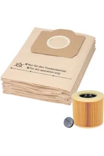 McFilter Staubsaugerbeutel (10 Stück) + 1 Filter, passend für Kärcher Nass- Trockensauger WD3 WD 3 und MV3 MV 3 Staubsauger, 11 St., Alternative für 6.959-130.0 (Beutel), 6.414-552.0 (Patronenfilter)