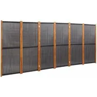 vidaXL 6-tlg. Raumteiler Schwarz 420x180 cm - Paravent aus massivem Akazienholz und witterungsbeständigem Textilene, ideal für Innen- und Außenbereiche. Klappdesign für platzsparende Aufbewahrung und vielseitige Nutzung zur Schaffung von Privatsphäre.