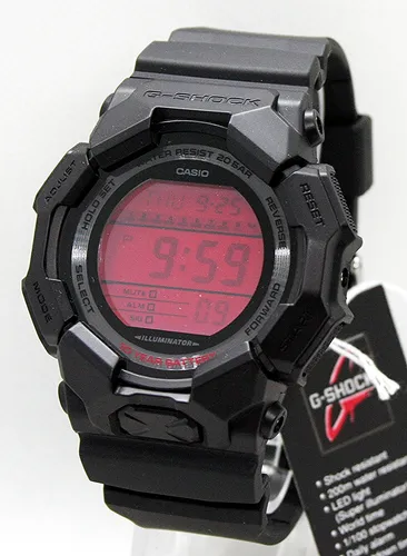 Casio GD-010BBR-1ER - Damen-Armbanduhr im sportlichen Design, 20 Bar wasserdicht und ideal für Outdoor-Aktivitäten, mit stylischem roten Zifferblatt und gebürstetem Gehäuse.