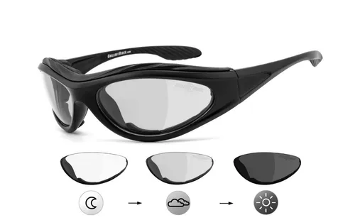 Chillout Rider Motorradbrille CR003 - Selbsttönend und abnehmbar - Brillen für Motorradfahrer mit selbsttönenden Gläsern, die optimalen Blendschutz und UV-Schutz bieten. Ideal für jedes Wetter und abnehmbares Polster für maximalen Komfort.