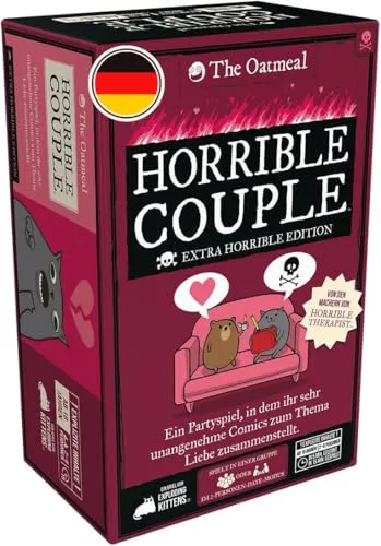 Exploding Kittens, Horrible Couple (Extra Horrible Edition), DE-Version, Partyspiel für 2-8 Spieler ab 18 Jahren - Eigenständiges Partyspiel mit 15 Minuten Spielzeit. Kombiniere Karten zu witzigen Comics über Beziehungen. Ideal für einen unterhaltsamen Abend mit Freunden oder Partnern.