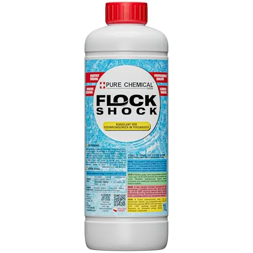 CHOSA Flock Shock Poolklar Flockungsmittel Pool Flüssig 1 l | Cristal Klareffekt Pool & Whirlpool in 2 bis 6 Std, Zerfallsfreie Flocken, Gegen Trübes Wasser, Auch für Kartuschenfilter