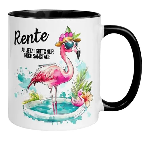 Rente Tasse Frau Mann | Flamingo & Spruch | Rente in pink von Momentals