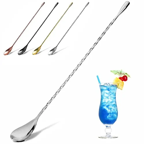 YFWOOD Cocktail Mischlöffel, 30cm Spiral Design Mixen Getränken, Silber