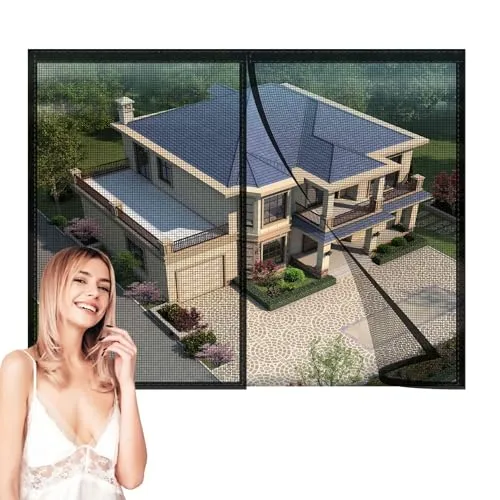 Magnet Fliegengitter Fenster 85x190cm Netz Insektenschutz,Magnetisches Moskitonetz,Automatisches Schließen,für Garage Balkontür Terrassentür Wohnwagen Schwarz