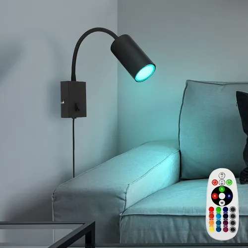 Dimmbare LED Wandleuchte mit Fernbedienung – RGB Farbwechsel, flexibel und elegant - Lampen – Diese moderne Wandleuchte bietet eine dimmbare RGB-Funktion mit 16 Farben, flexible Anpassung und stilvolles Design. Ideal für eine stimmungsvolle Beleuchtung im Schlafzimmer.