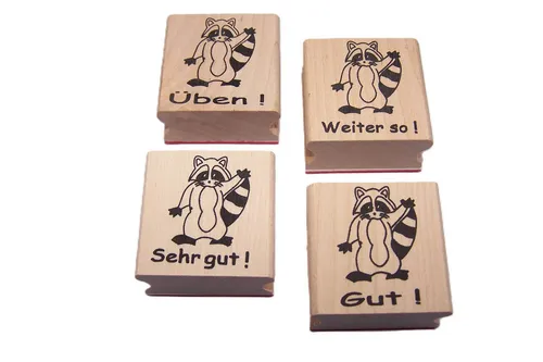 Hauke Wagner Stempel Waschbär Stempel zur Motivation und Belobigung für Lehrer, Lehrerstempel, Waschbär Stempel, Grundschule, Lehrer, Motivation, Holz