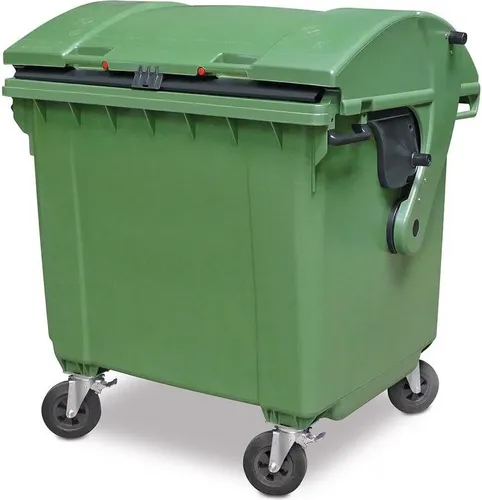 BRB 1100 Liter Müllcontainer - Großmüllbehälter nach EN 840, grün - Müllgroßbehälter mit 4 kugelgelagerten Lenkrollen für leichten Transport und einem ganz aufklappbaren Deckel, ideal für papierbasierte Abfälle. Maße: 1370x1210x1460 mm, Inhalt: 1100 Liter.