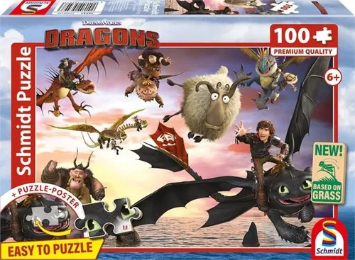 PUZZLE POSTER DRAGONS DRACHENREITER  100 T. KINDERPUZZLE VON SCHMIDT SPIELE NEU